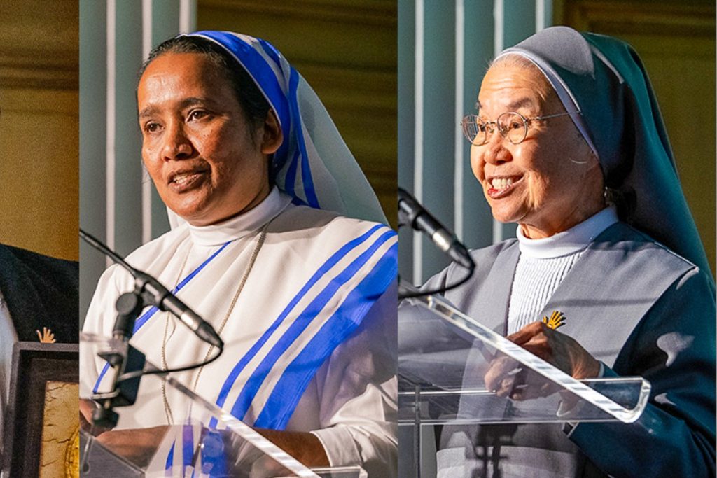 Les sœurs Patricia Ebegbulem (Nigeria), Seli Thomas (Inde) et Françoise Jiranonda (Thaïlande), lauréates des prix Sata contre la traite, remis le 31 octobre à Londres.