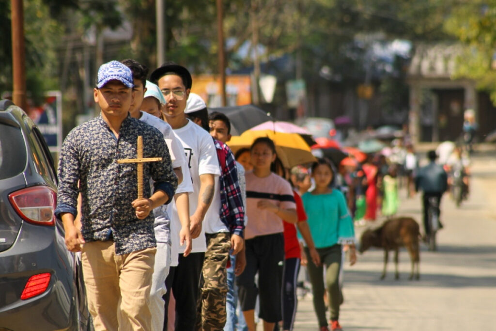 Des jeunes en pèlerinage lors de la Semaine sainte, en 2019 dans le diocèse de Miao (dans l’Arunachal Pradesh, au nord-est de l’Inde).