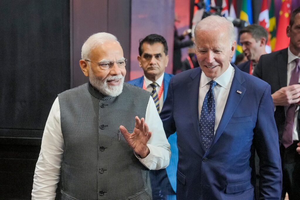 Joe Biden et Narendra Modi au G20 en 2022, Bali, Indonésie. L’économie indienne est celle qui bénéficie de la plus forte croissance parmi les pays émergents.