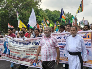 Des chrétiens de l’État d’Odisha, le 9 juin dernier lors d’une manifestation pour défendre leur droit constitutionnel à pratiquer leur foi.