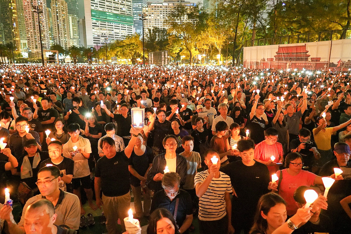 Le 4 juin 2019, lors de la dernière veillée de commémoration organisée à Hong-Kong avant son interdiction.