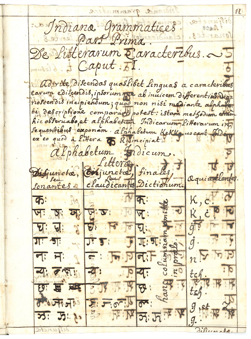 Une grammaire de la langue hindoustani préparée par le frère capucin français François-Marie de Tours APF, Miscellanee generali, vol. 12, f. 309r.