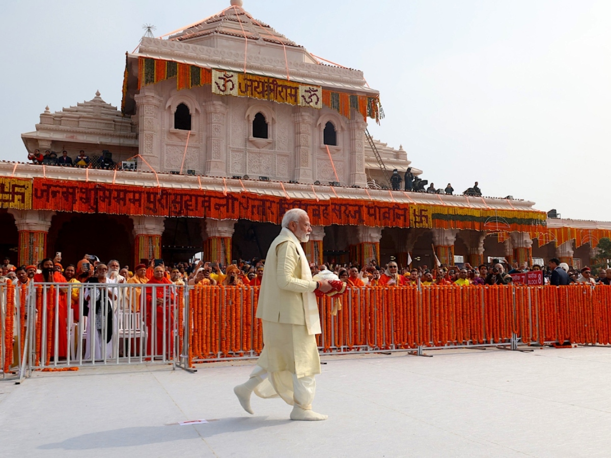 Le Premier ministre Narendra Modi, en 2024 lors de la consécration d’un temple hindou à Ayodhya, Uttar Pradesh.