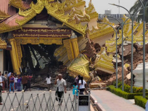 La pagode de Mahamuni, à Mandalay après le tremblement de terre du 28 mars 2025 en Birmanie.