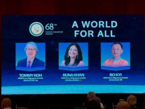 Les lauréats du prix Magsaysay 2026 sont Tommy Koh, de Singapour, Runa Khan, du Bangladesh, et Bo Kyi, de Birmanie.