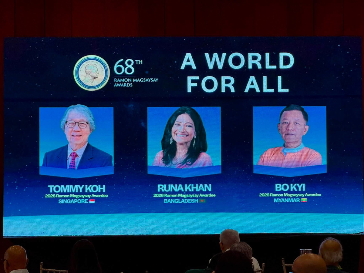 Les lauréats du prix Magsaysay 2026 sont Tommy Koh, de Singapour, Runa Khan, du Bangladesh, et Bo Kyi, de Birmanie.